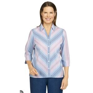 Alfred Dunner Shirt Mitered Stripe Collared Geometric Women's Plus Size 1X Top